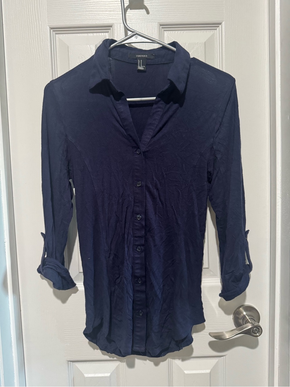 Forever 21 Dark Navy Roll-Tab Button Down Shirt